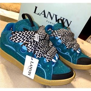 LANVIN Teal Crystal Curb Sneakers Sz 43/US Man 10/Woman 11.5 FM-SKRK11-DRAG-A21